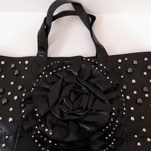 MMS Black Faux Soft Leather Tote Shoulder Bag
